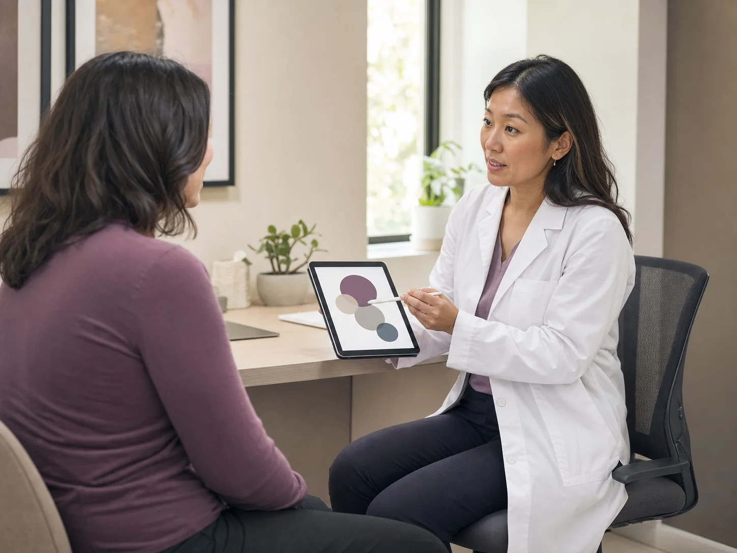 Adult patient speaking privately with an unbranded healthcare professional